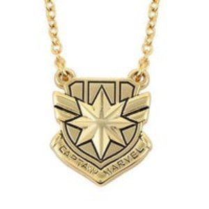 Captain Marvel Shield Necklace (18 Inches) in Goldtone